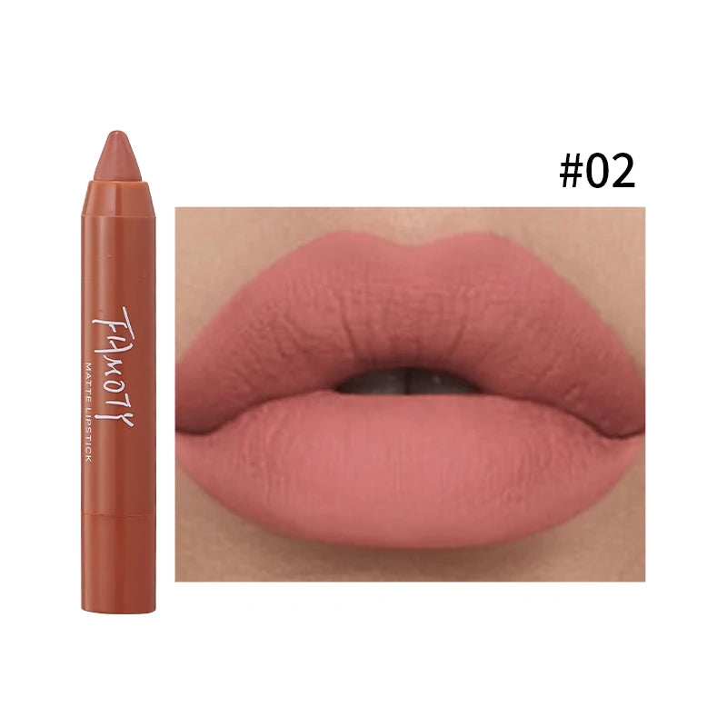 12 Colors Matte Lipstick Pen Waterproof Velvet Nude Lipstick Pencil Sexy Red Brown Pigments Lips Makeup Long Lasting Lip Tint