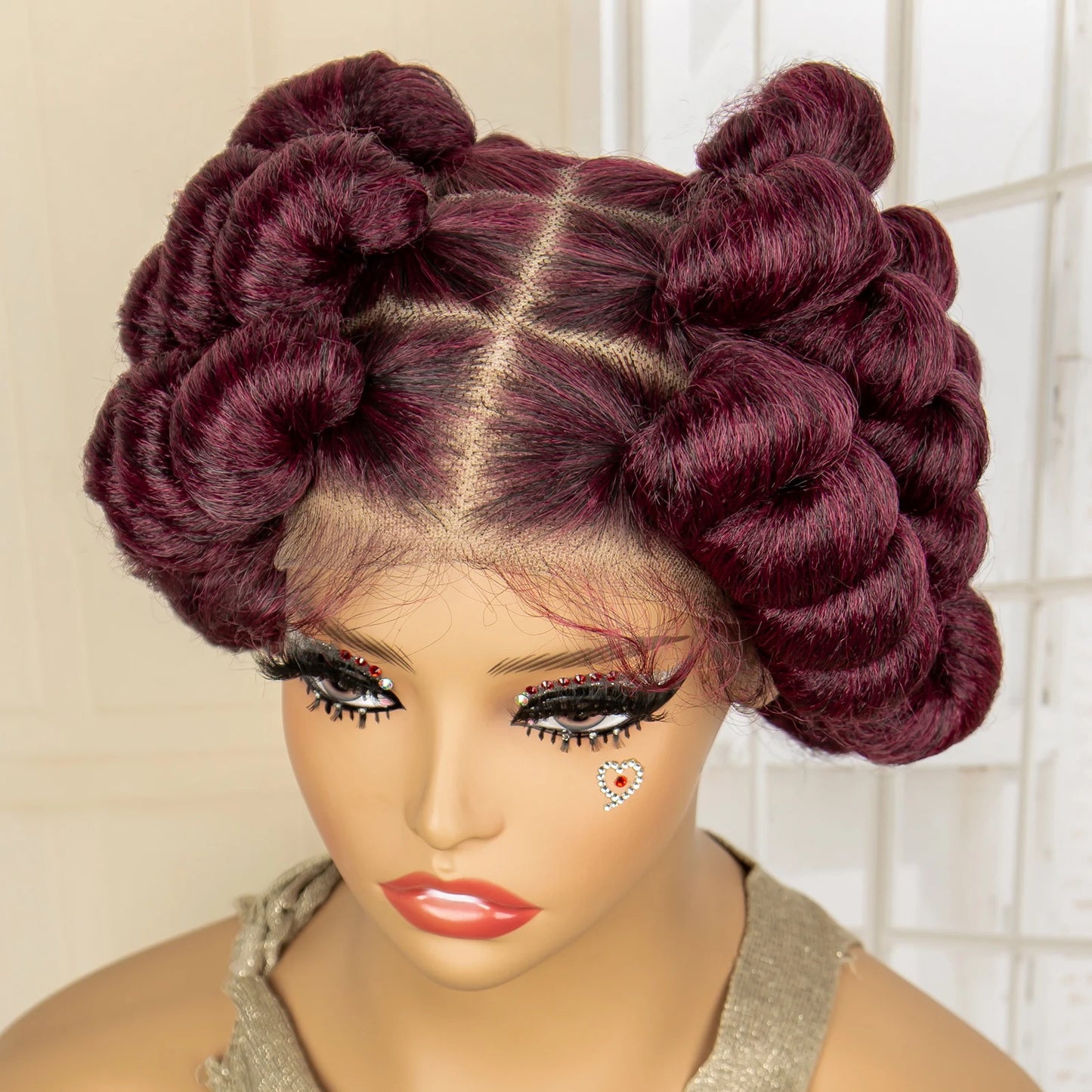 Synthetic Full Lace Handmade Bantu Braided Wigs Short Cute Natural Braided Lace Wigs with Baby Hair for Women