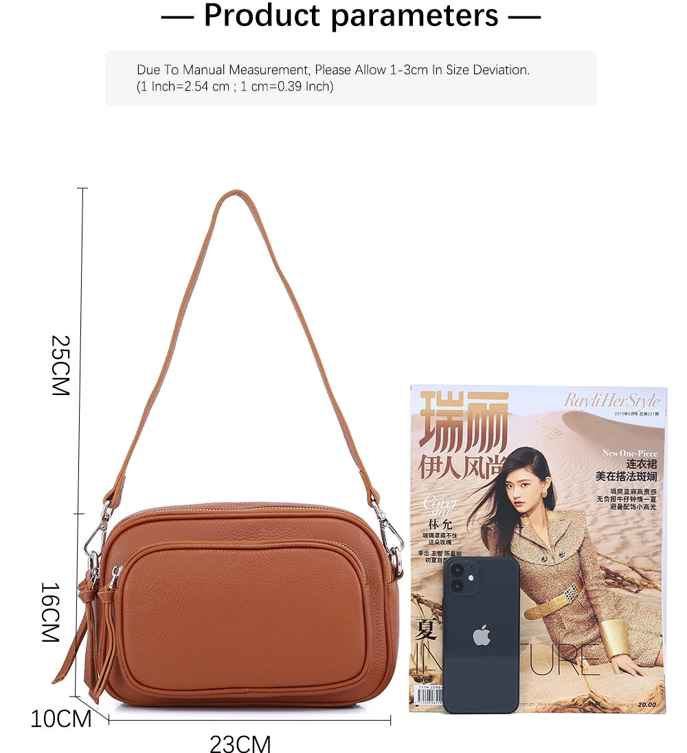 Zency Designer Women Shoulder Bag Genuine Cowhide Leather Handbag Zipper Pockets Large Capacity Female Crossbody Bag White Viralgem Store