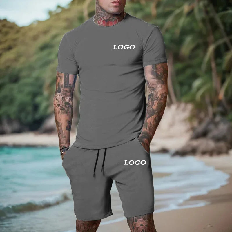 Summer Fashion Casual Outdoor Sports Set Men's Breathable T-Shirt Shorts Casual Fashion Two-Piece DIY Customize Your Logo Viralgem Store