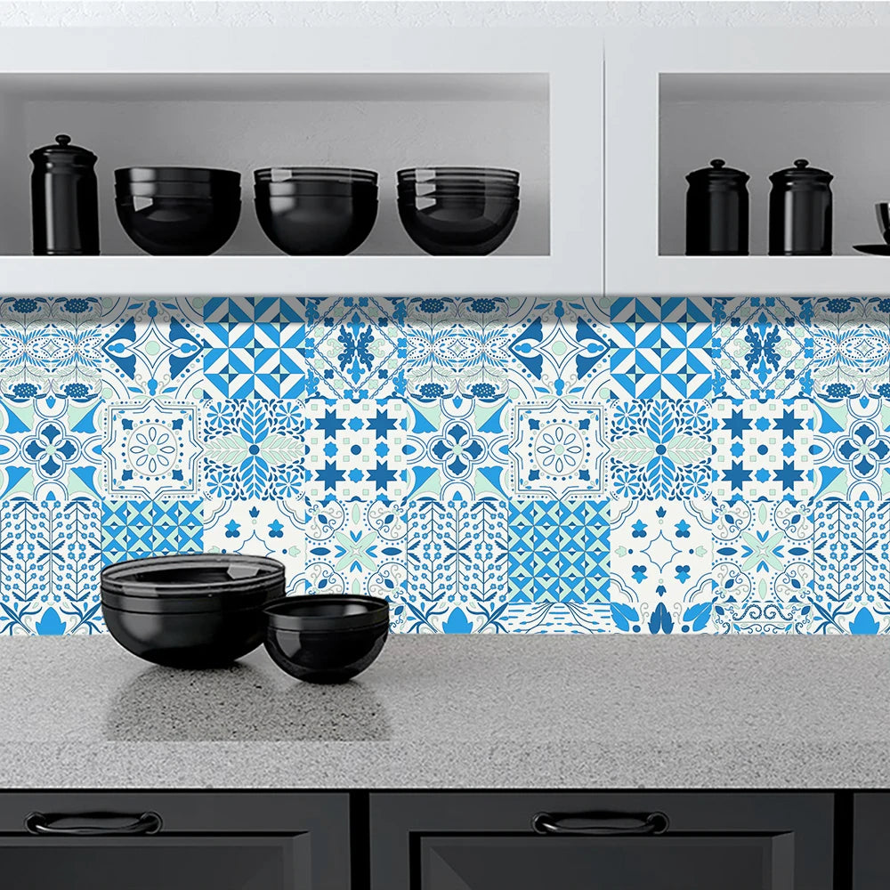 16pcs/set Black & White Tiles Sticker Kitchen Backsplash Wardrobe Bathroom Waterproof Peel & Stick Bright Film Art Wall Decals