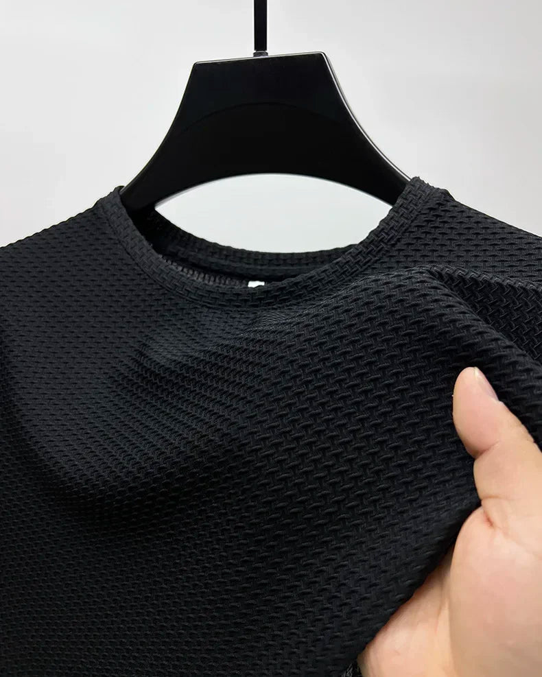 Summer Ice Silk High-End Solid Color High Quality Short Sleeve T Shirts Men's Breathable Fashion T-Shirt Male Brand Clothes 4XL