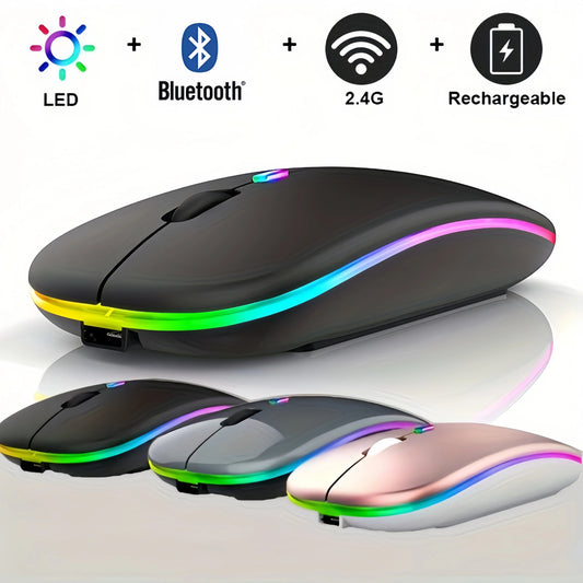 Wireless Mouse Bluetooth and 2.4GHz Dual Modes Rechargeable RGB Ergonomic Silent Click for PC iPad Laptop Cell Phone TV Viralgem Store