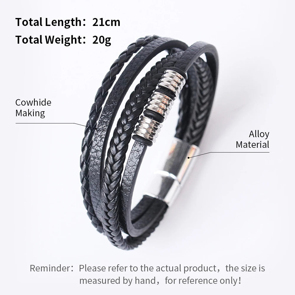 Trendy Leather Bracelets For Men Stainless Steel Bracelet 21CM Multilayer Braided Rope Bracelets for Male Jewelry Gifts Viralgem Store