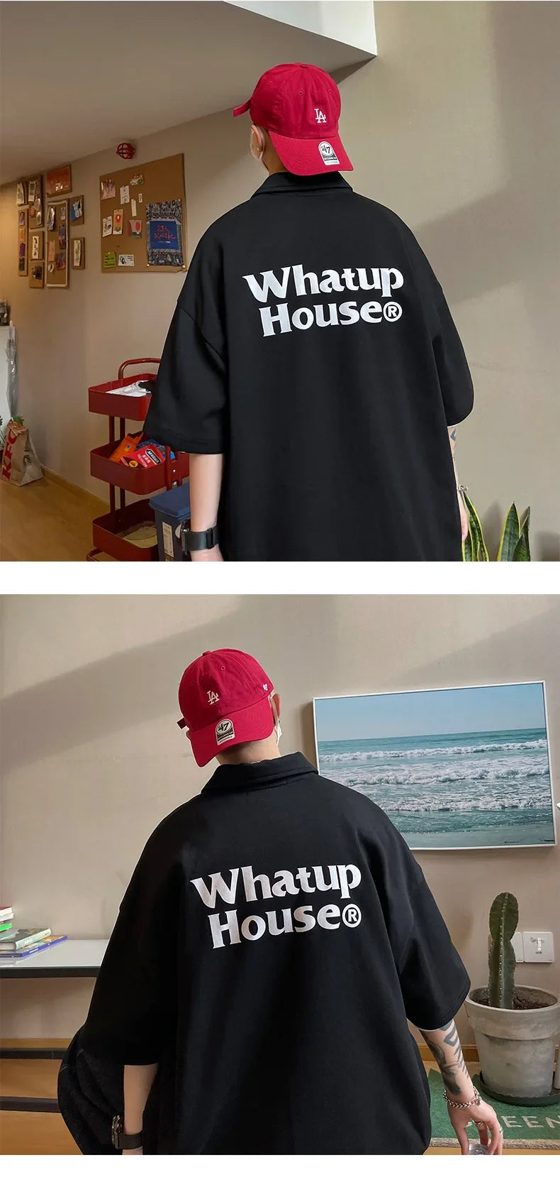 Trendy Polo Shirt Loose Fit Casual Men's Lapel Top Hk Style Hip Hop Short Sleeve T-shirt Fashion Outerwear