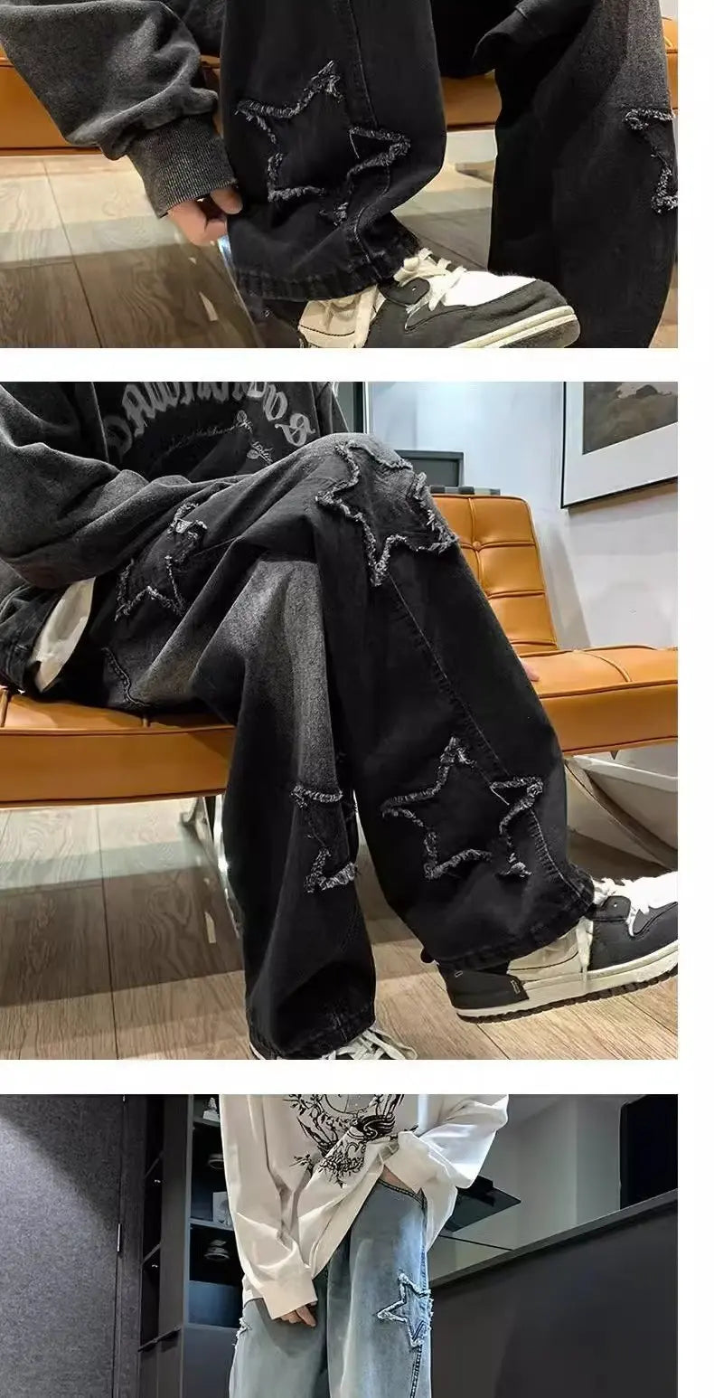 2024 New Fashion Stars Towel Embroidery Brown Men Jeans Pants Y2K Clothes Straight Hip Hop Cotton Trousers Pantalon Homme Viralgem Store