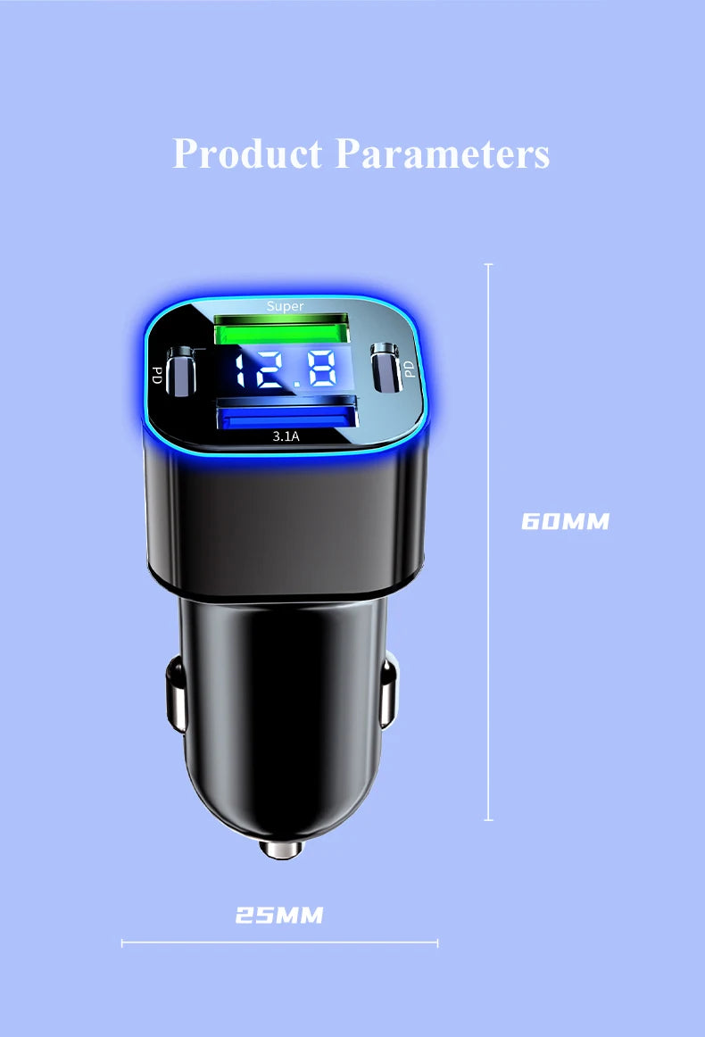 4 in 1 USB C Car Charger Dual PD  Super Fast Charging Adapter for iPhone 15 Pro Max 14 Plus Huawei Oneplus Samsung OPPO Vivo