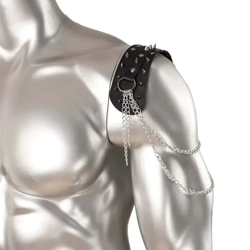 UYEE unisex synthetic leather shoulder armor with rivet details and chain tassel fashionable black studded waistband accessory Viralgem Store