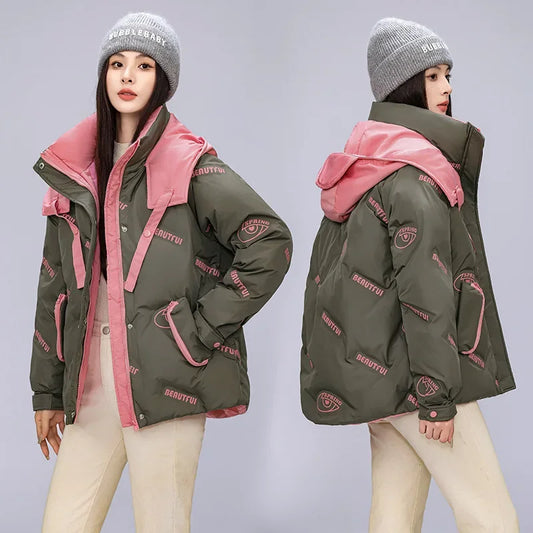 Women Pink Gothic Hoodies Parka 90s Vintage Jacket Overcoat Warm Thicken Coat Harajuku Padded Jacket Clothes Winter Autumn 2024