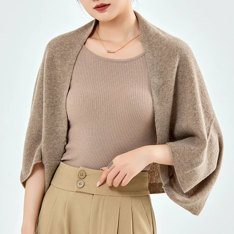 100%Pure Wool Women's Knitted Shawl Soft Warm Wollen Cardigan Cloak Wraps Shoulder Neck Protect Multifunctional Pashmina Scarves