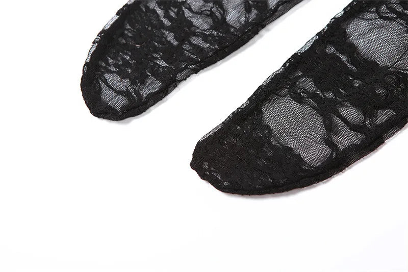 Women 3 Piece Sets Trim Sheer Lace  Solid Strapless Tupe Top Hot Skinny Pantyhose Pants Baddie Club Outfit Lingerie Suit Viralgem Store