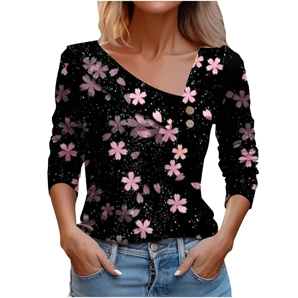 T Shirt For Women Fashion Long Sleeve Top White Floral Print Shirts And Blouses Autumn Winter Clothes For Women 2024 Viralgem Store