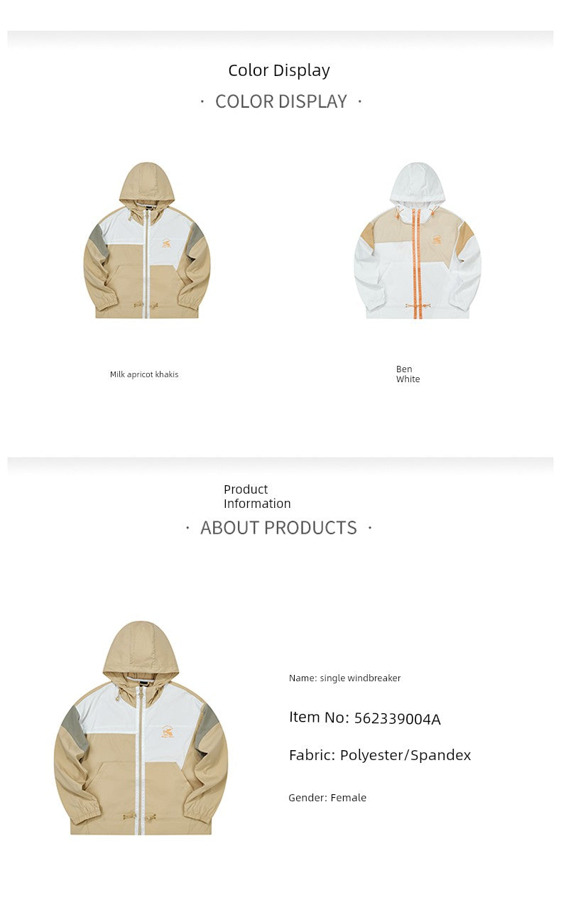 361 Degrees Women's Sports Thin Coat Windproof New 2024 Autumn Fashion Trend Multicolor Hooded Casual Wind Coat Only