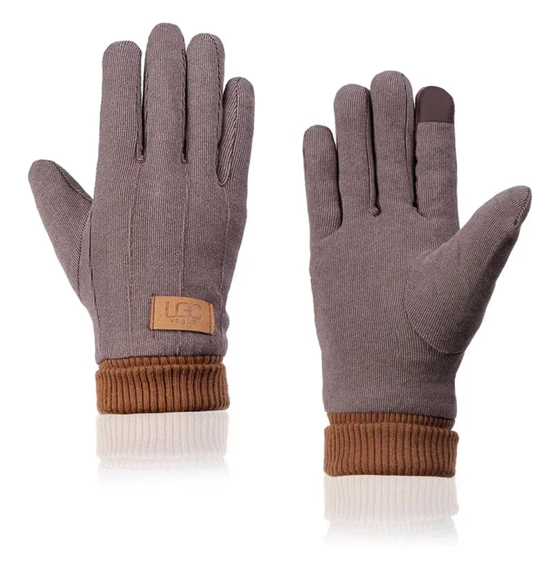 Winter business Men's Warm Gloves Touch Screen Cloth Velvet Windproof Thickened Outdoor Driving Cycling Motorcycle Male Mittens