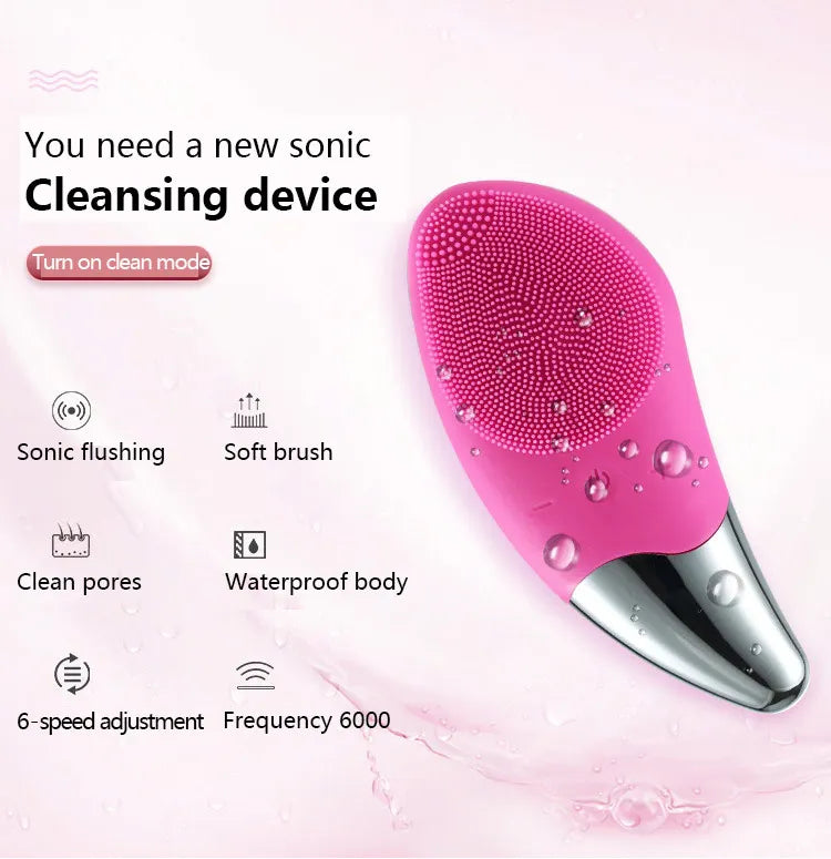 6-speed Electric Face Washer Silicone Facial Cleanser Mini Facial Cleanser Waterproof Rechargeable Ultrasonic Pore Cleaner