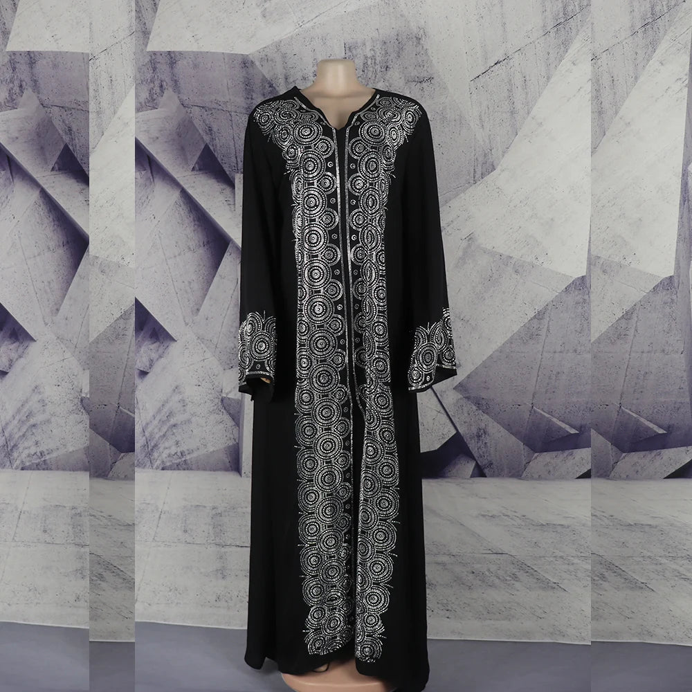 Africa women's dress luxury robe dress loose fashion V-neck diamond long sleeve Viralgem Store