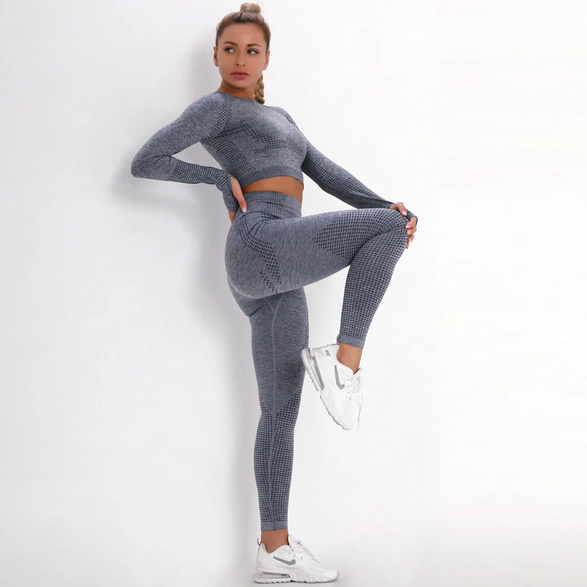 Women Seamless Gym Set Long Sleeve Top High Waist Belly Control Sport Leggings Gym Clothes Seamless Sport Suit Sexy Booty Girls Viralgem Store