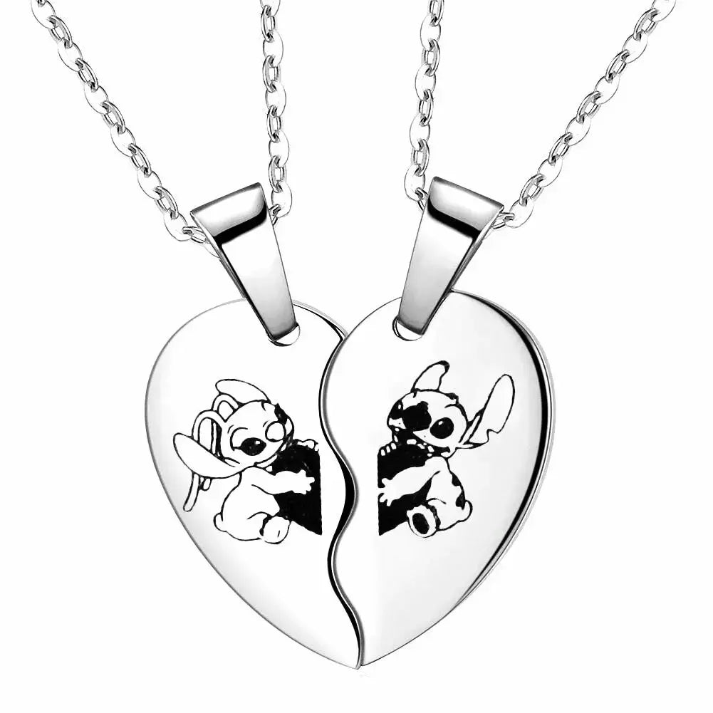 1pair Cute Lilo and Stitch Stainless Steels Pendant Necklace Kawaii Stitch Neck Chain for Man Accessories Gifts