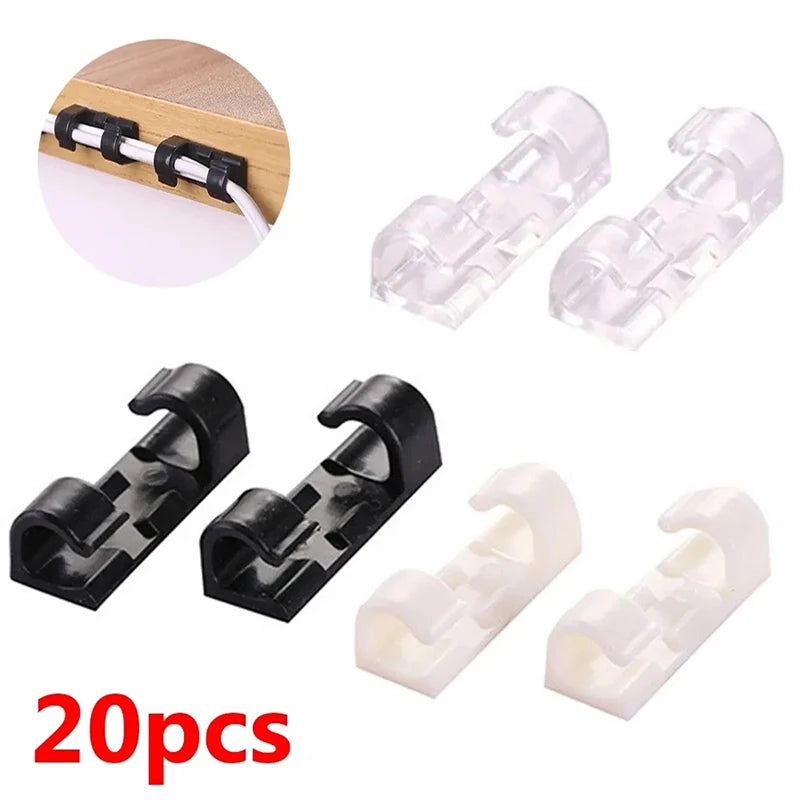 16/20pcs Cable Organizer Clips Cable Management Wire Manager Cord Holder USB Charging Data Line Bobbin Winder Wall Mounted Hook Viralgem Store