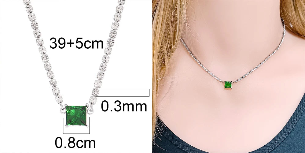 Stainless Steel Necklace Tennis Chain Hip Hop Square Pendant Necklace Star Heart Zircon Choker Necklaces For Women Jewelry