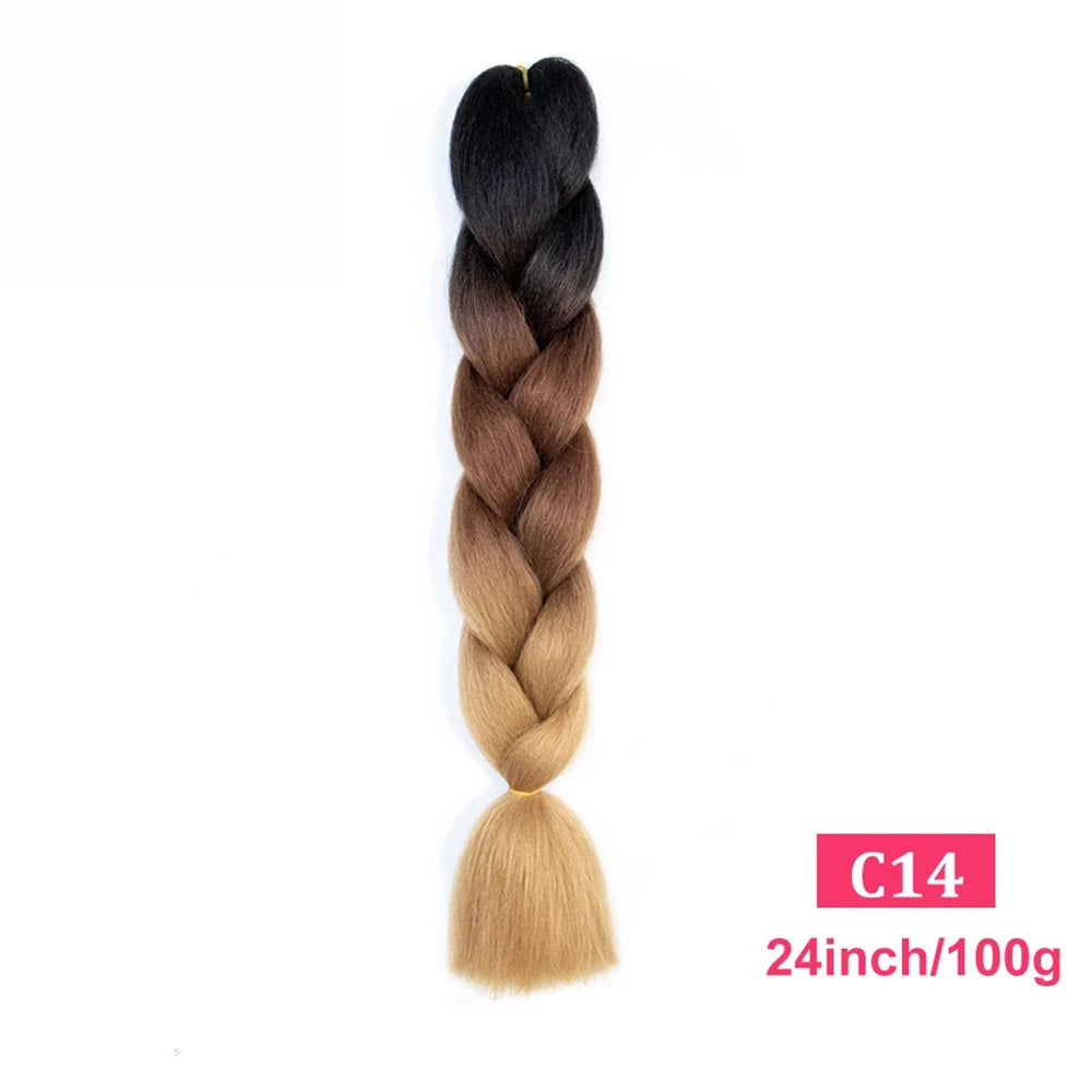 24inch Synthetic Long Braiding Hair Pre Strethced Colorful Ombre Brown Blonde Crochet Jumbo Braids Hair Extensions For Women