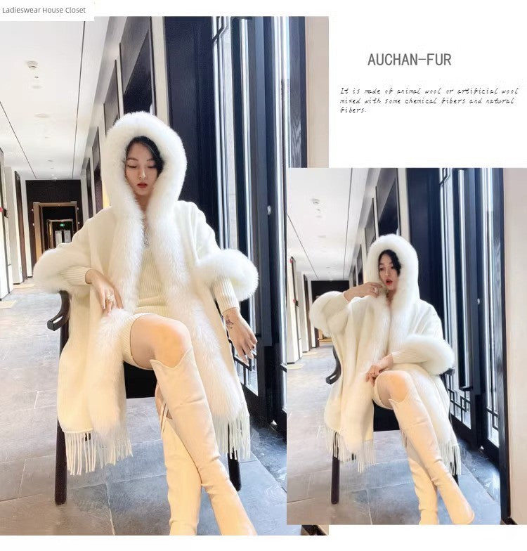 Thickened All-Matching Double-Sided Hooded Large Fur Collar Cape and Shawl