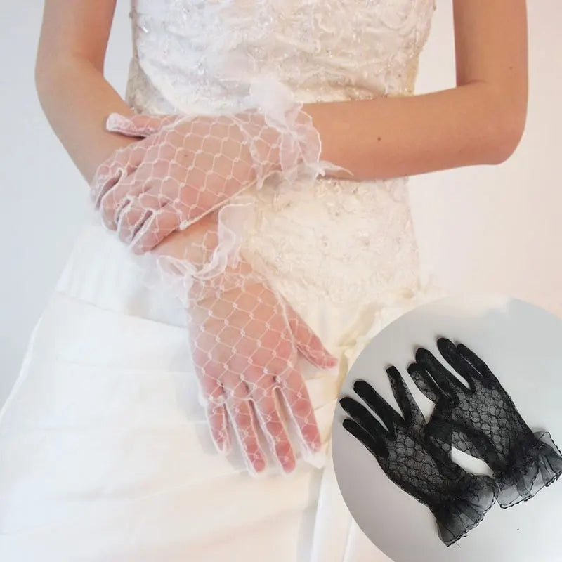 1 Pairs Lace Fingerless Wedding Gloves Beautiful See Through Bowknot Bride Party Gloves Female Vintage Soft Short Gloves Viralgem Store
