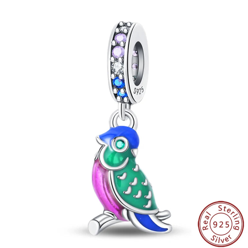 100% 925 Silver Parrot Hummingbird Owl Birds Fashion Design Charms Beads 3mm DIY Fine Jewelry Gifts Making Viralgem Store