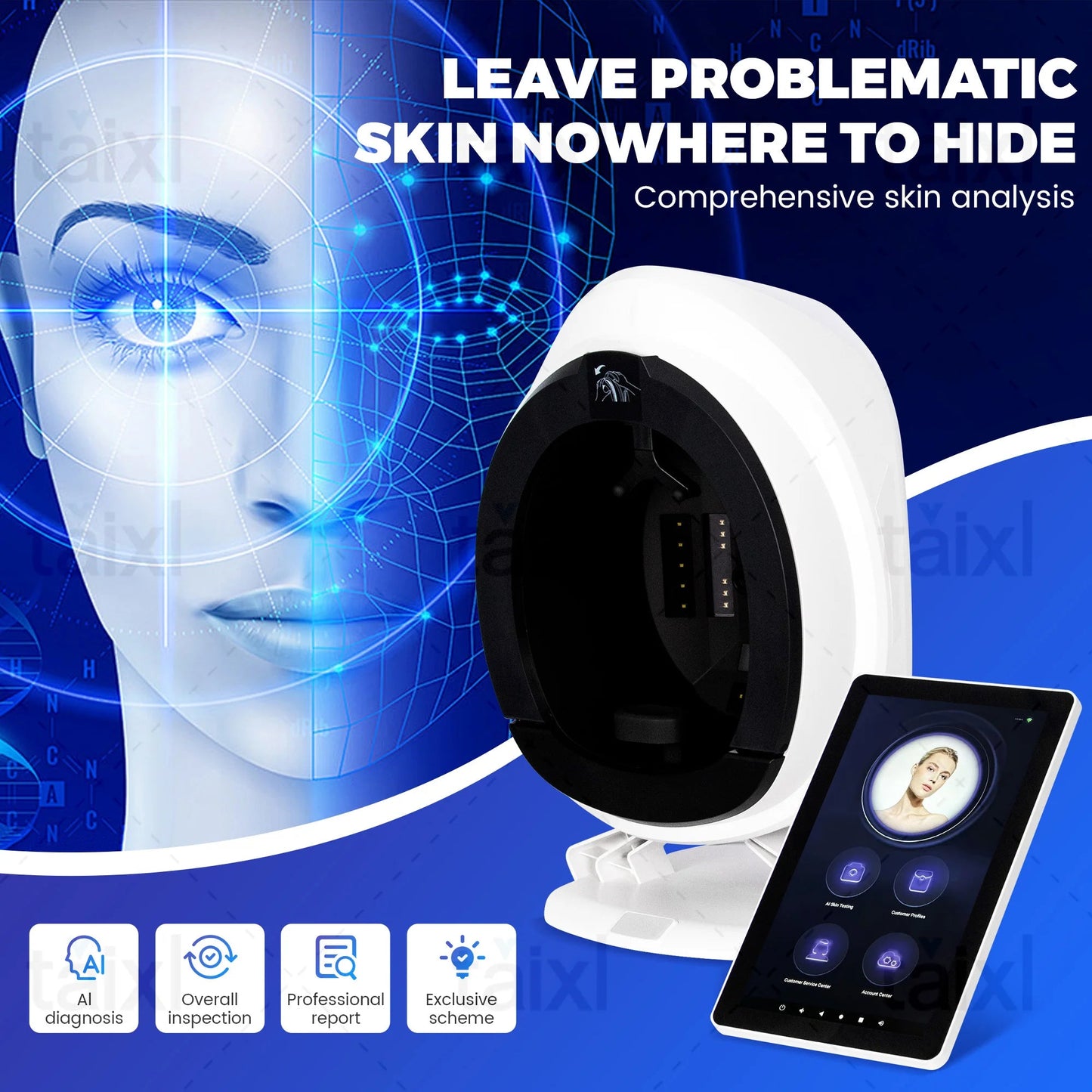 AISIA Q1 3D AI Facial Skin Analyzer Detection Skin Problem Diagnosis 8 Spectrum Professional Analysis Beauty Salon Equipment Viralgem Store