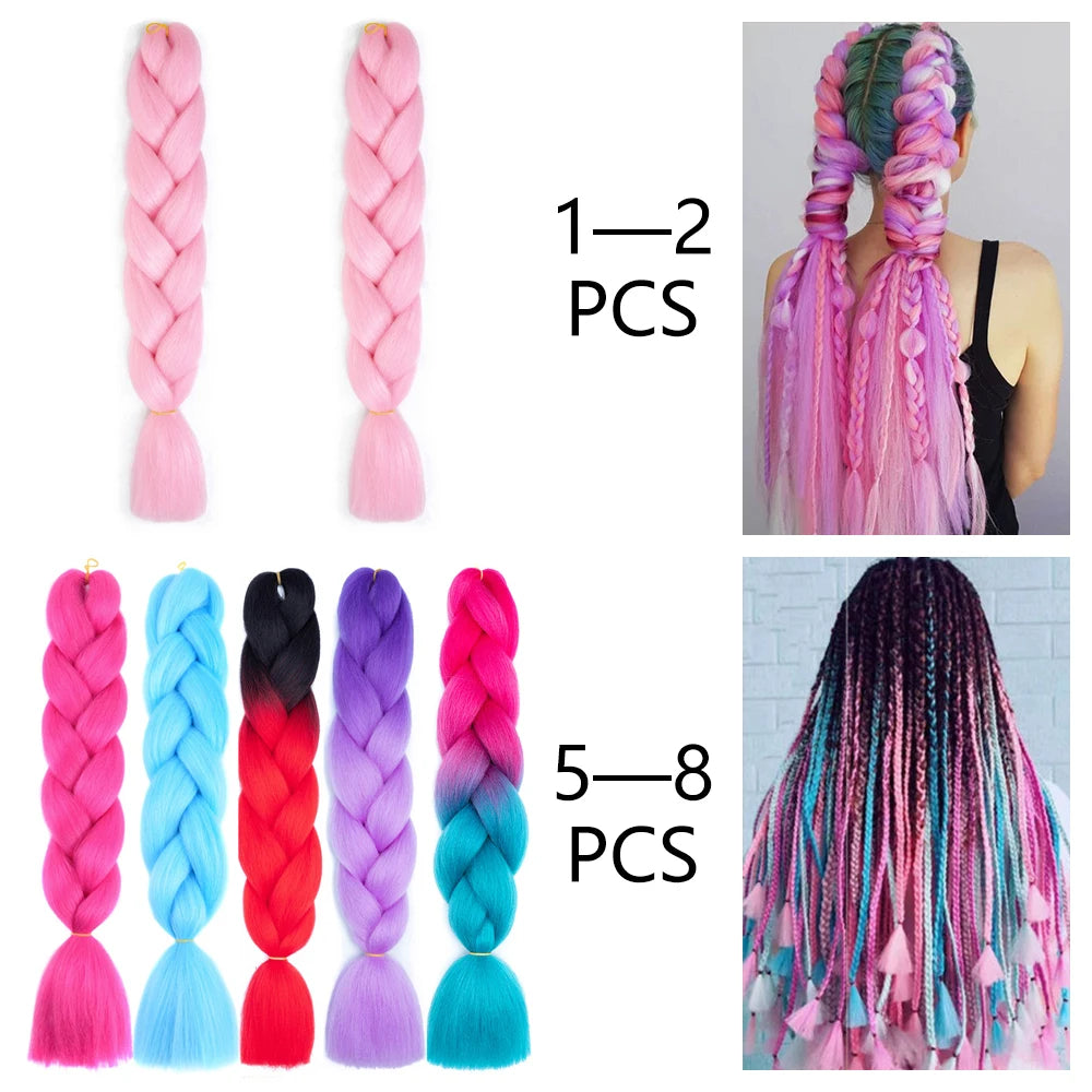 24 Inches Synthetic Braiding Hair Ombre Braiding Hair Packs Jumbo Braid Hair For Women Wholesale DIY Hairstyle Blue Purple Pink