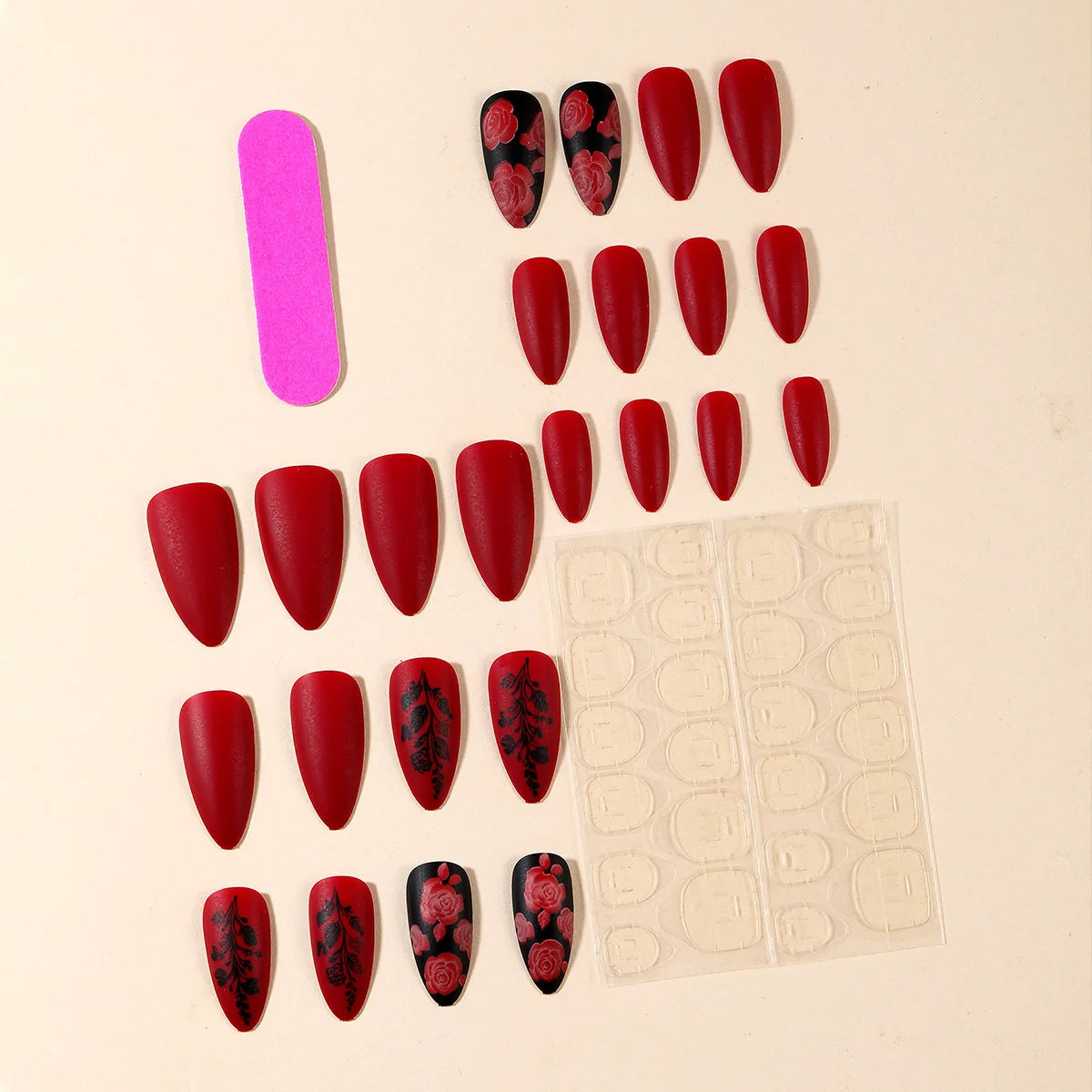 24Pcs Autumn Winter Matte Almond False Nails with Glue Rose Leaf Printing Nail Art Simple Full Cover Press on Acrylic Nails Tips Viralgem Store