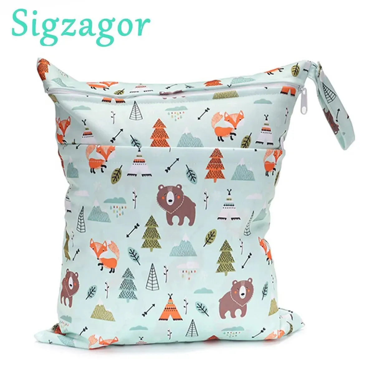[Sigzagor] Wet Dry Bag With Two Zippered Baby Diaper Nappy Waterproof Reusable Washable Viralgem Store