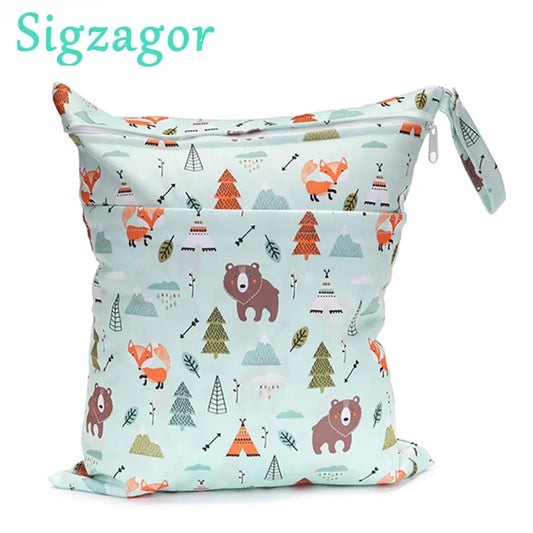 [Sigzagor] Wet Dry Bag With Two Zippered Baby Diaper Nappy Waterproof Reusable Washable Viralgem Store
