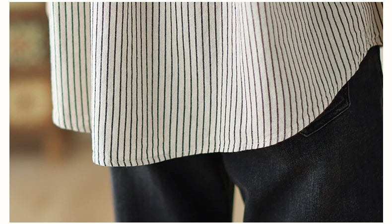 Women Long Sleeve Casual Shirt New Arrival 2024 Spring Korean Style Vintage Striped Loose Female Basics Cotton Tops Shirts B3254