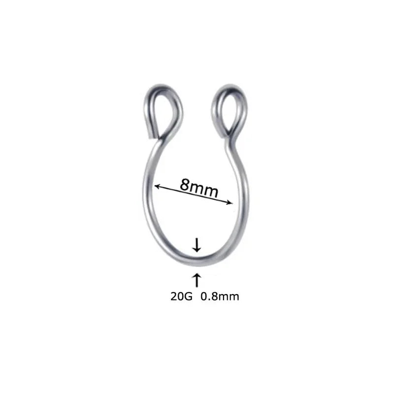 2 Sizes U Shaped Fake Nose Ring Hoop Septum Rings Stainless Steel Nose Piercing Fake Piercing Oreja Pircing Jewelry