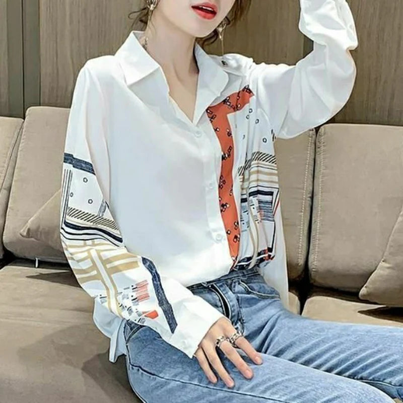 Spring Autumn Streetwear Fashion Print Single Breasted Shirt Women Elegant Long Sleeve All-match Blouse Harajuku Cardign Blusa Viralgem Store