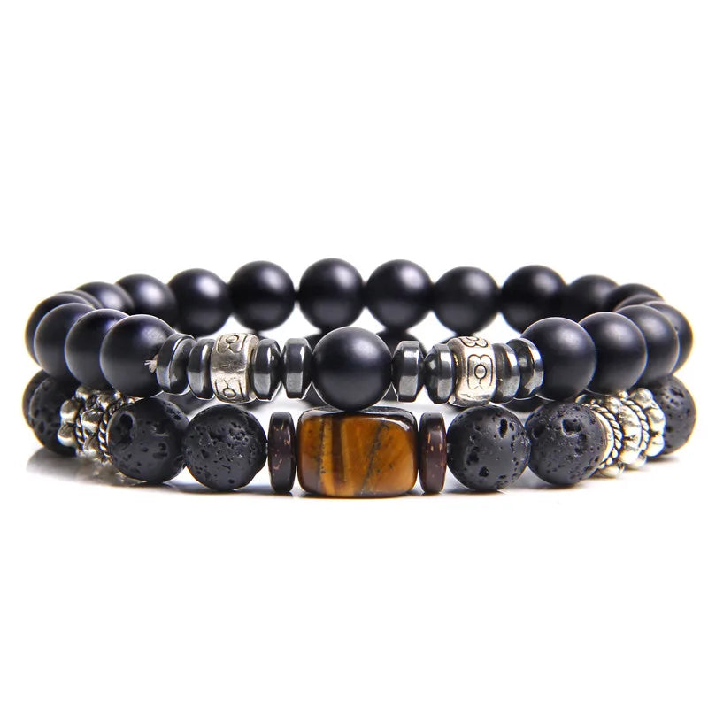 2 Chain Bracelets Friendship Jewelry Handmade Elastic Men Bangle Natural Tiger Eye Stone Beads Bracelet Unisex Pulsera Hombre Viralgem Store