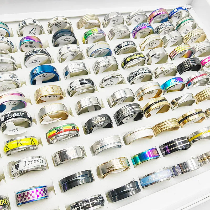 20pcs/Lot Factory Wholesale Hot Mix Style Simple Stainless Steel Finger Rings Men Women New Gifts Jewelry Bar Wide Joint Ring Viralgem Store