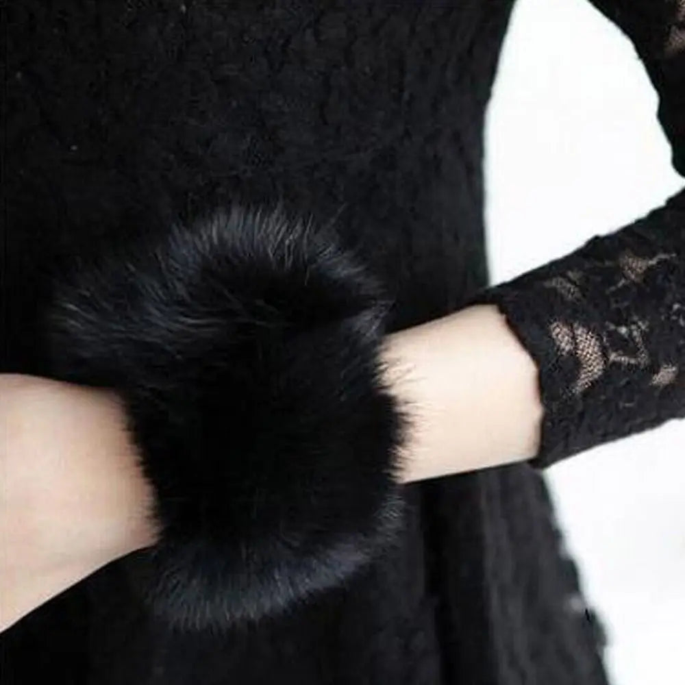Women Fashion Winter Warm Faux Fur Elastic Wrist Slap On Cuffs Ladies Solid Color Arm Warmer Plush Wrist Protector Viralgem Store