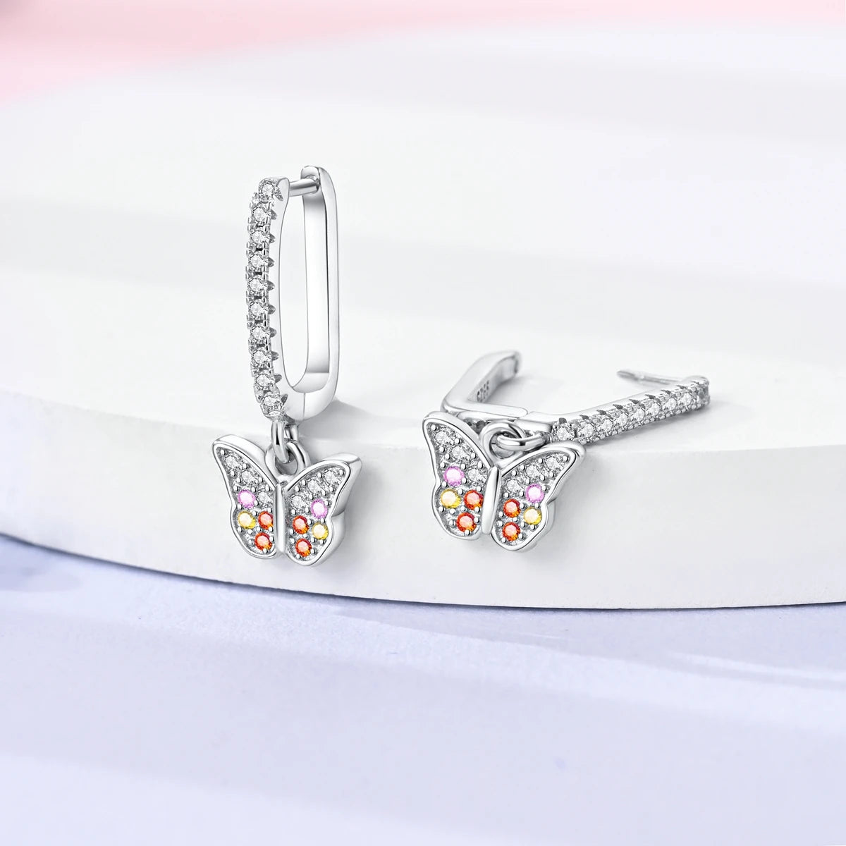 100% 925 Sterling Silver Earrings For Women Colorful Zircon flower Star Butterfly Cat Pendants Earrings Elegant Party Jewelry