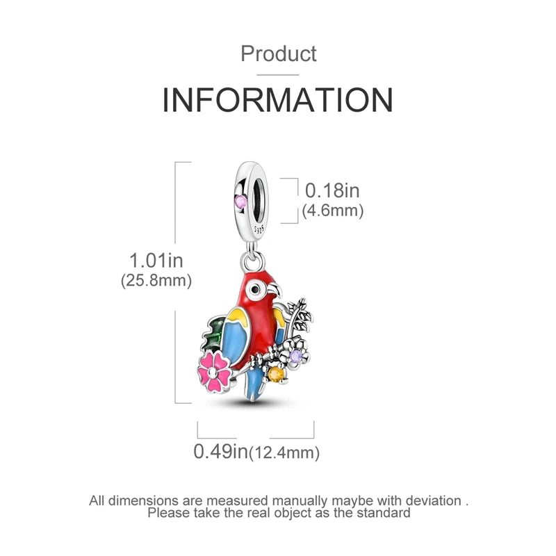 100% 925 Silver Parrot Hummingbird Owl Birds Fashion Design Charms Beads 3mm DIY Fine Jewelry Gifts Making Viralgem Store