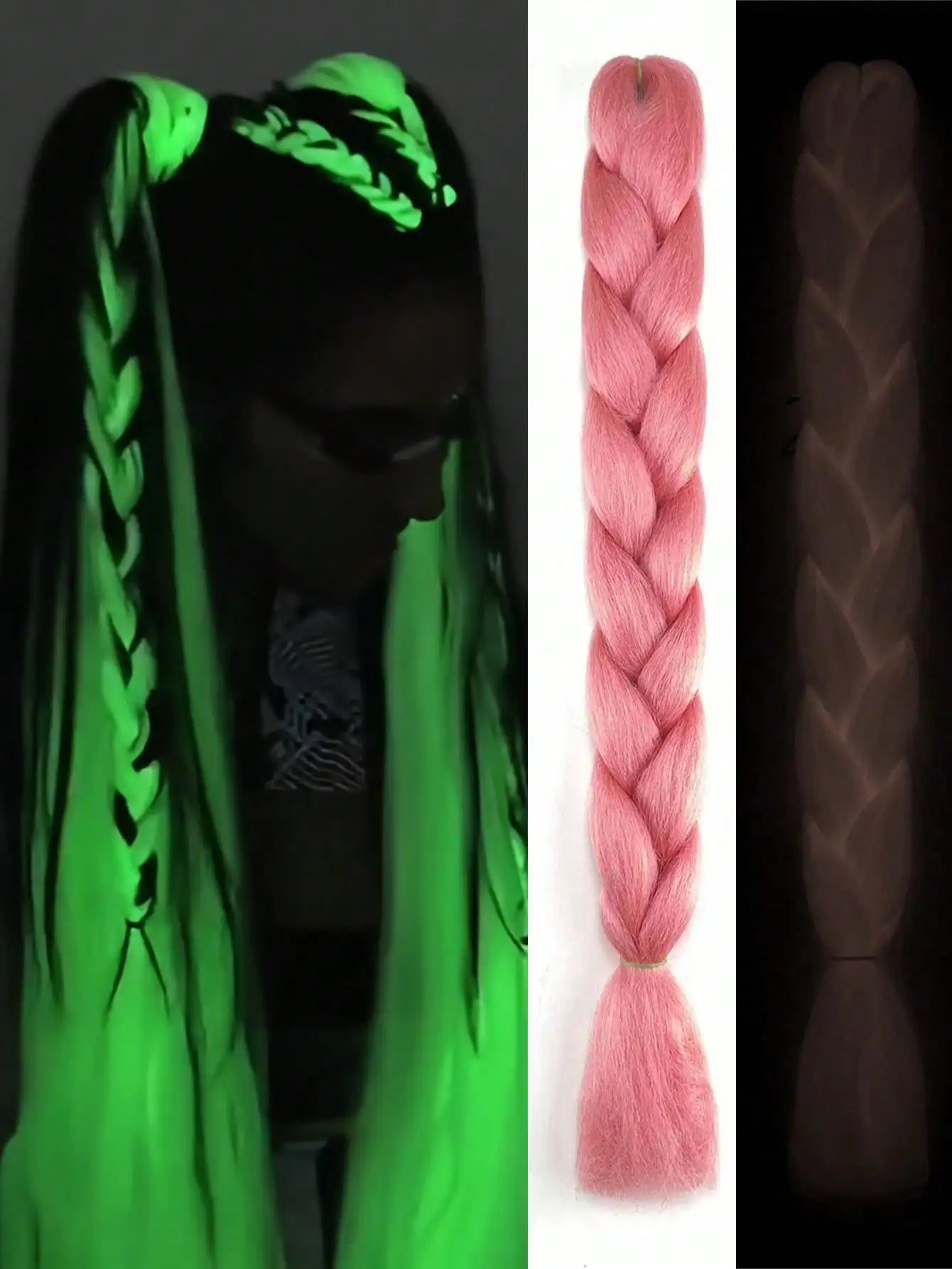 1pcs Synthetic Luminous Jumbo Braids Hair Neon Glowing Fluorescent Braiding Hair Extensions for Women and Girl  Music Festival Viralgem Store
