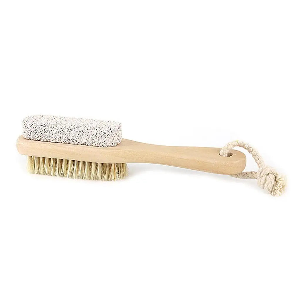 1pc Wood Handle Pumice Stone Foot Brush Scrubber Feet Natural Skin Dead Exfoliating Bristle Massage Tool Pedicure Remover B K2F1