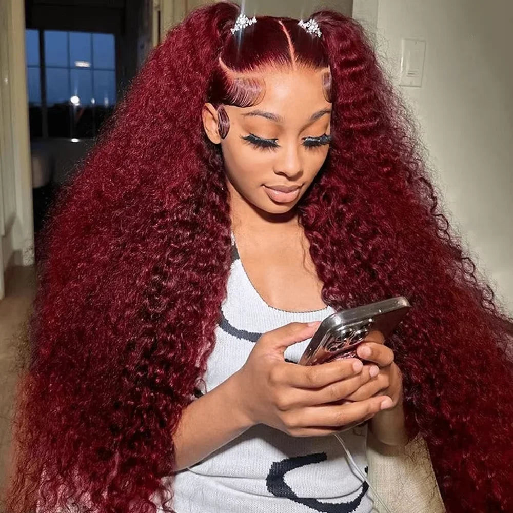 250 Density 13x4 Curly 99J Burgundy Lace Front Wig Red Wine 30 Inch Deep Wave Brazilian HD Glueless Lace Frontal Human Hair Wigs Viralgem Store
