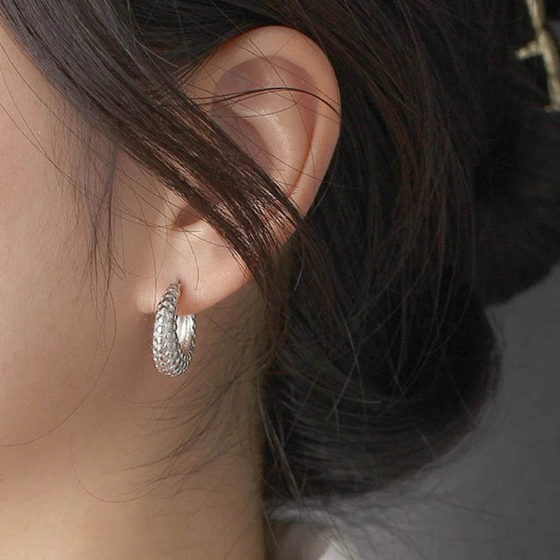 925 Sterling Silver Ear Needle Vintage Small Hoop Earring for Women Geometry Round Silver Earrings Party Fashion Jewelry Gift