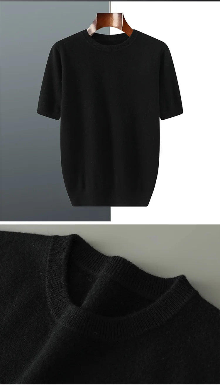 Women's Plus size 5XL Wool Short Sleeved Round Neck Pullover Vest Spring Summer Solid Color Knitted Half Sleeve Sweater Tops