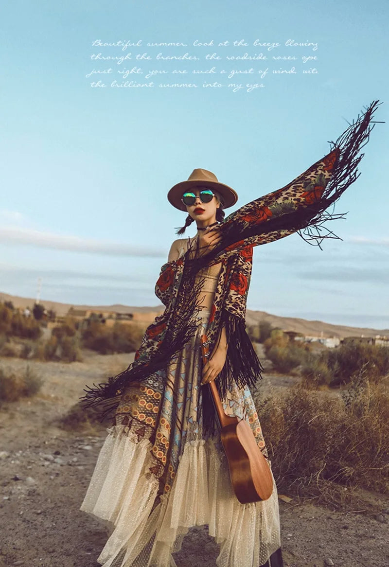 Women‘s Travel Holiday Wear Bohemian Colorful Embroidery Lace Ruffles Skirt Asymmetrical Hem Skirt Female Shiny Gold Mesh Skirts