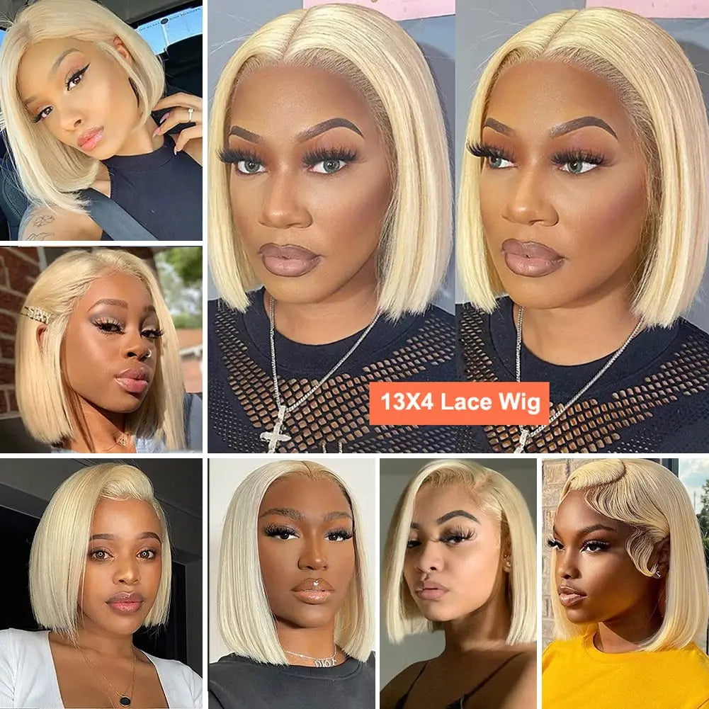 613 Blonde Short Bob Wig Transparent Lace Front Human Hair Wigs Straight 13X4 Burgundy 99j Brown Colored Cut Lace Frontal Wig Viralgem Store