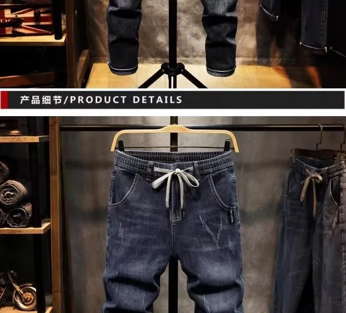2025 Spring and Autumn New Fashion Trend Elastic Straight Leg Jeans Men's Casual Loose Comfortable High Quality Denim Pants 36