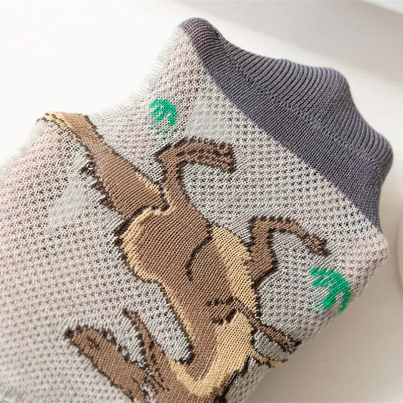 5 Pairs Boy's Dinosaur Pattern Socks Comfortable Breathable Casual Soft Kids Socks